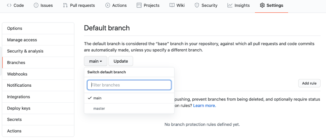 GitHub rename branch