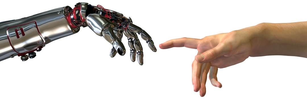Robot and human arms reaching for each other