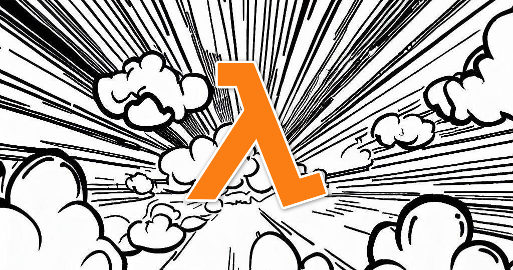 Comic book-style clouds with an AWS Lambda logo