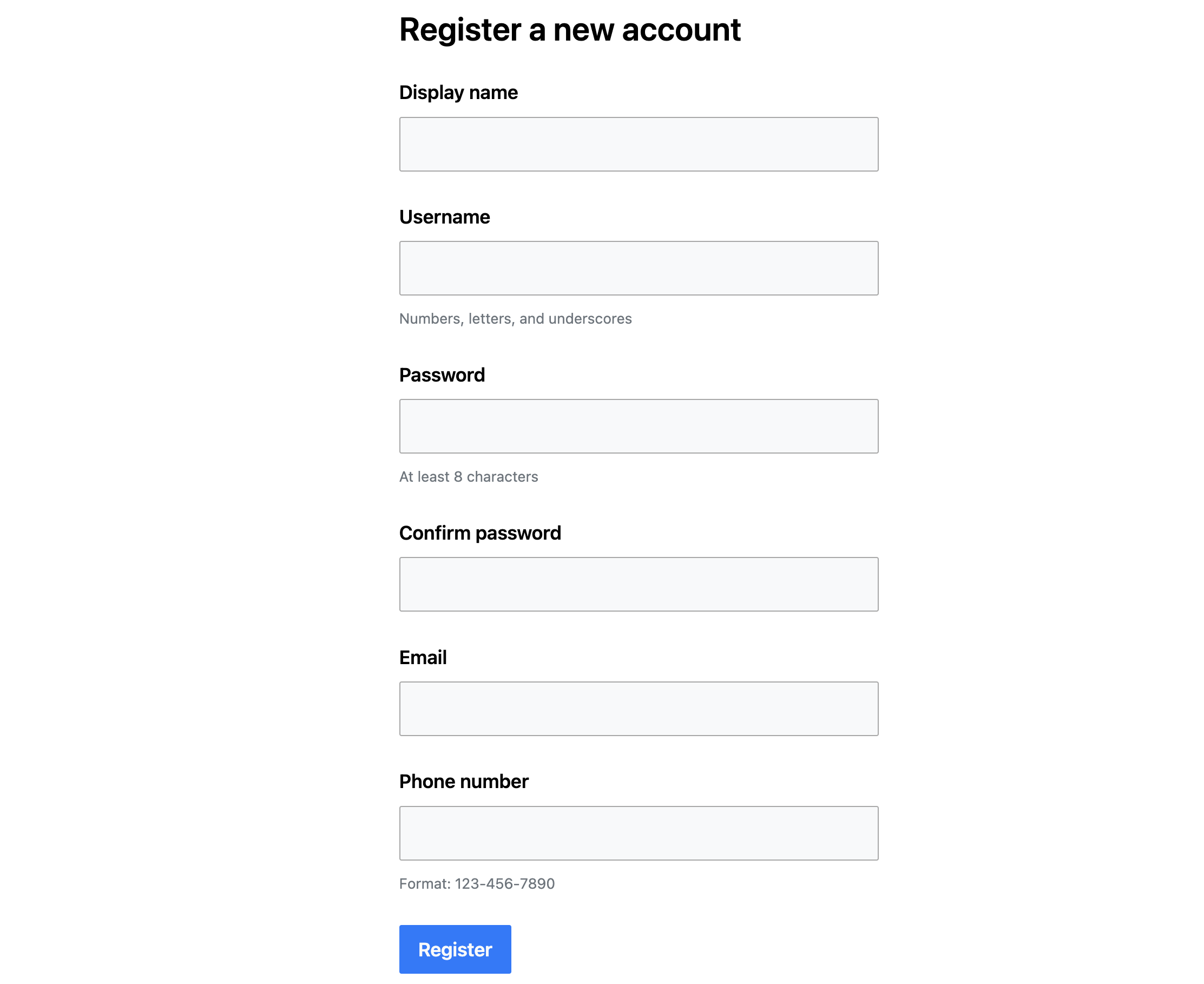 Registration Form Screenshot