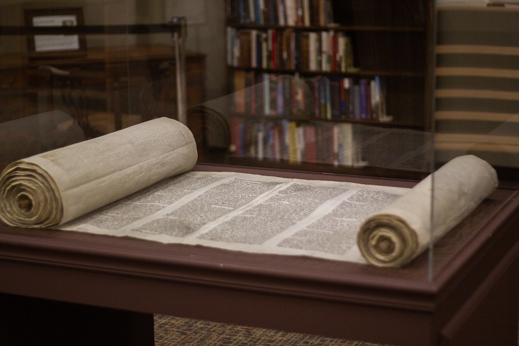 Ancient scroll in display case